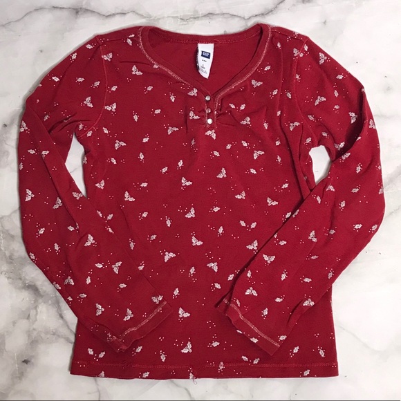Gap holly henley tee red silver L 10